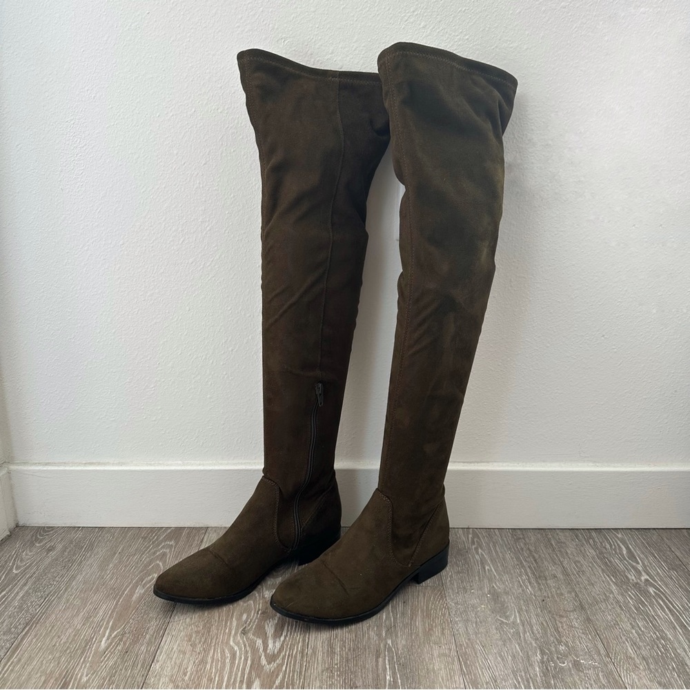 Aldo Dark Olive Suede Over the Knee Boots